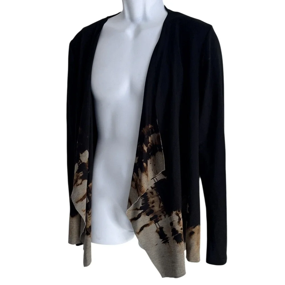 Art of Cloth Women Cardigan Jacket XL Black Abstract Draped Open Front Made USA‎